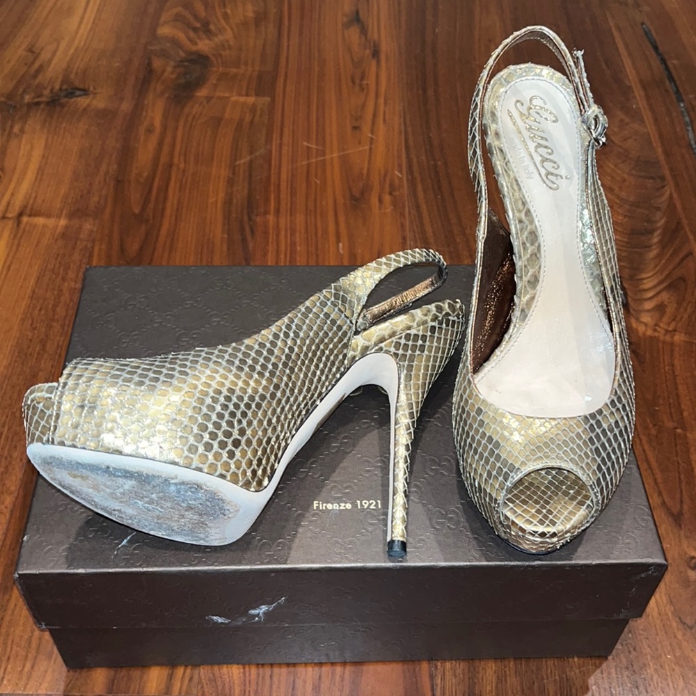 Gold snakeskin Gucci heels
